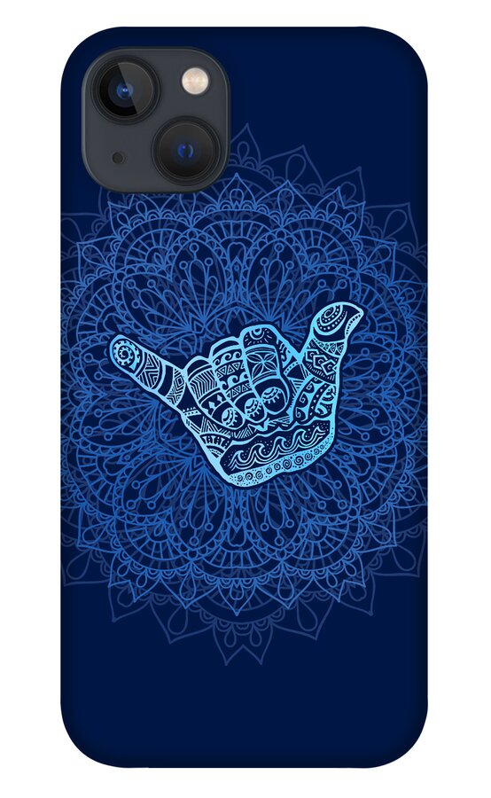 Hangloose iPhone 13 Case featuring the digital art Boho Hang Loose Mandala - Blue by Laura Ostrowski