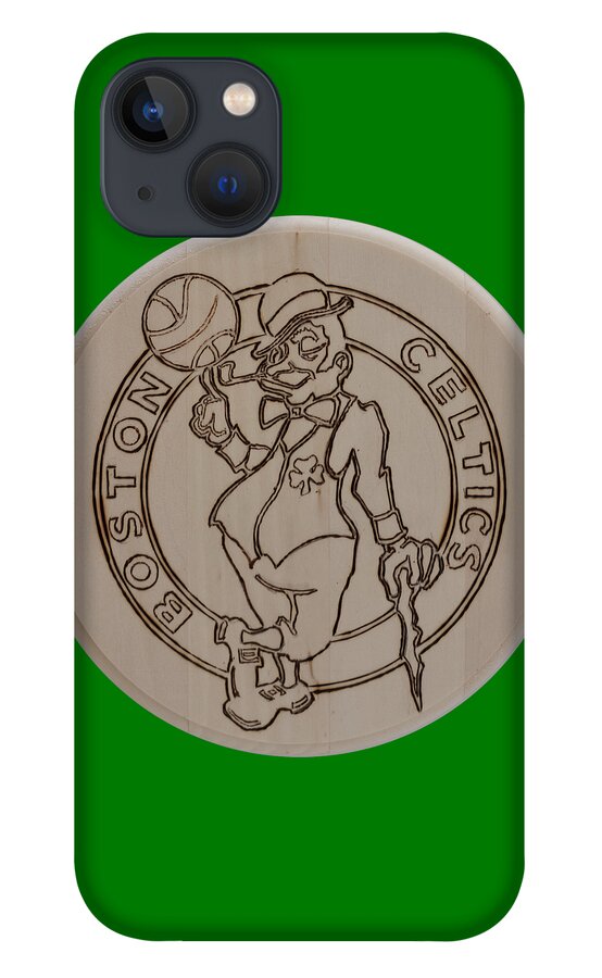Wood Burned Art iPhone 13 Case featuring the pyrography Boston Celtics est 1946 by Sean Connolly