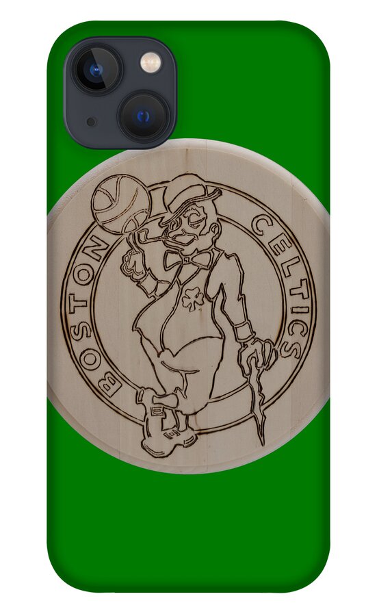 Wood Burned Art iPhone 13 Case featuring the pyrography Boston Celtics est 1946 by Sean Connolly