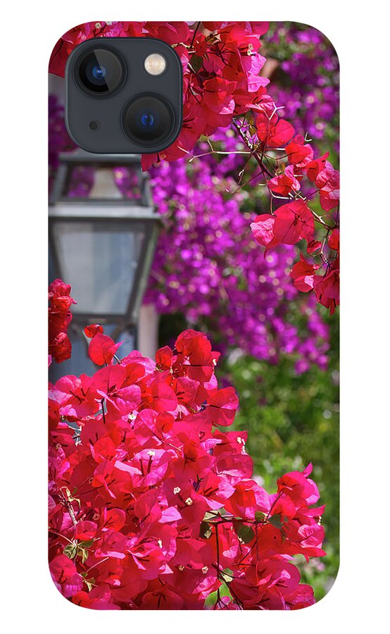 Beautiful iPhone 13 Case featuring the photograph Bougainvillea in bloom and lantern by Jean-Luc Farges