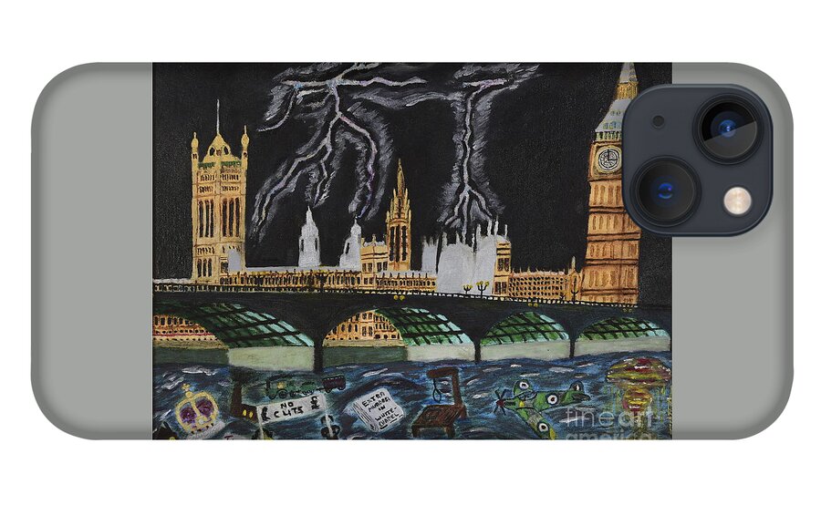 London iPhone 13 Case featuring the painting Bridge over Troubled waters by David Westwood