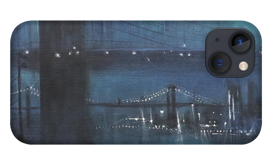 Brooklyn Bridge iPhone 13 Case featuring the painting Brooklyn Bridge In Fog by Tom Shropshire