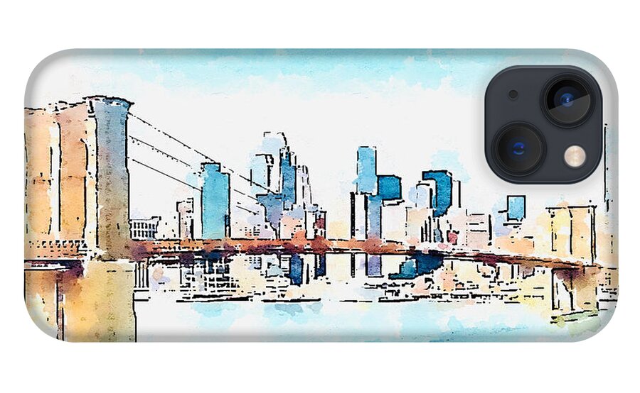 Brooklyn Bridge iPhone 13 Case featuring the digital art Brooklyn Bridge by John Mckenzie