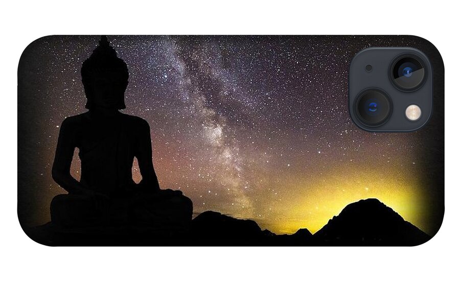 Buddha iPhone 13 Case featuring the mixed media Buddha Against Night Sky by Nancy Ayanna Wyatt