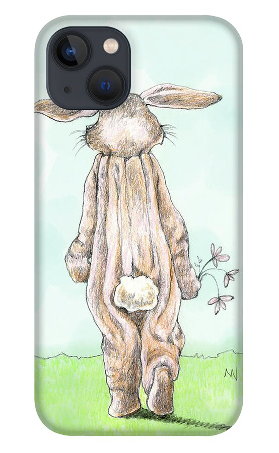 Easter iPhone 13 Case featuring the mixed media Bunny Suit by AnneMarie Welsh