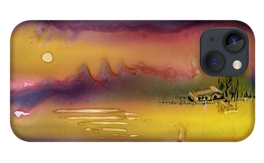 Dreamlike iPhone 13 Case featuring the painting Cabin Dream Landscape by Tammy Nara
