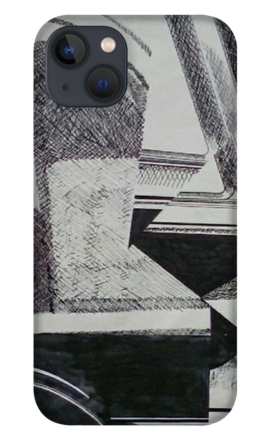 Cadillac iPhone 13 Case featuring the drawing Cadillac cubism by Cepiatone Fine Art Callie E Austin