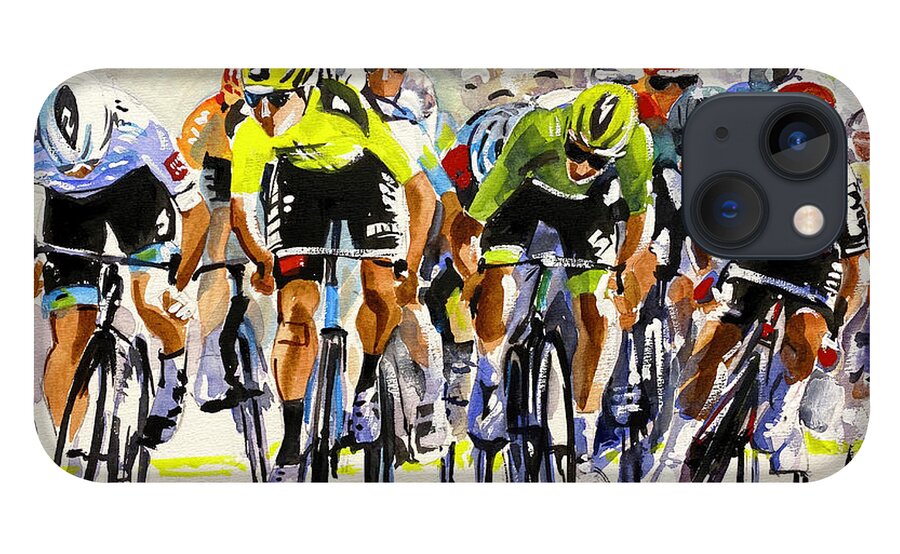 Letour iPhone 13 Case featuring the painting Caleb Ewan Wins Against Bennett not Sagan-sm by Shirley Peters