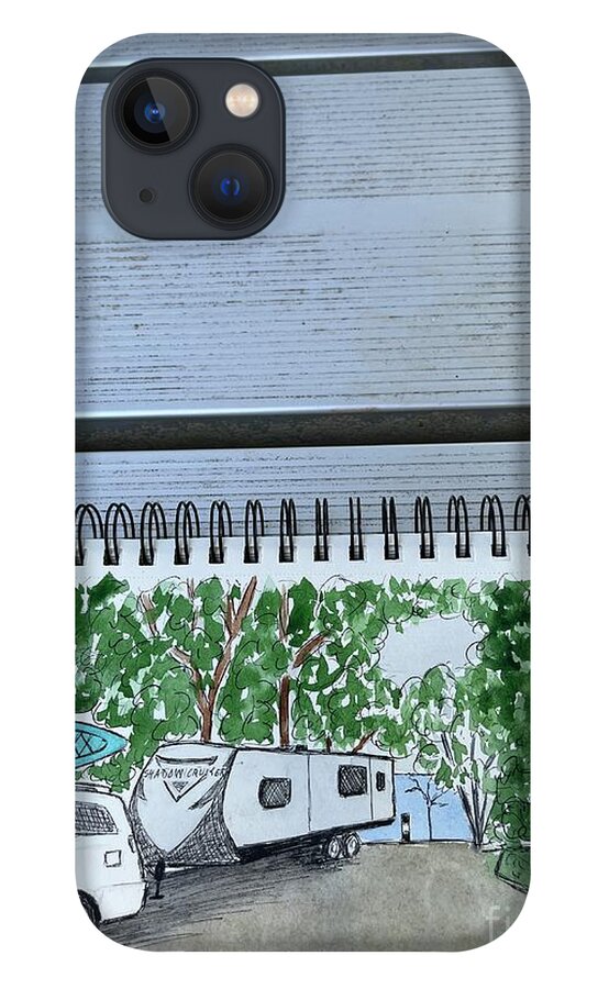  iPhone 13 Case featuring the painting Camping by Donna Mibus
