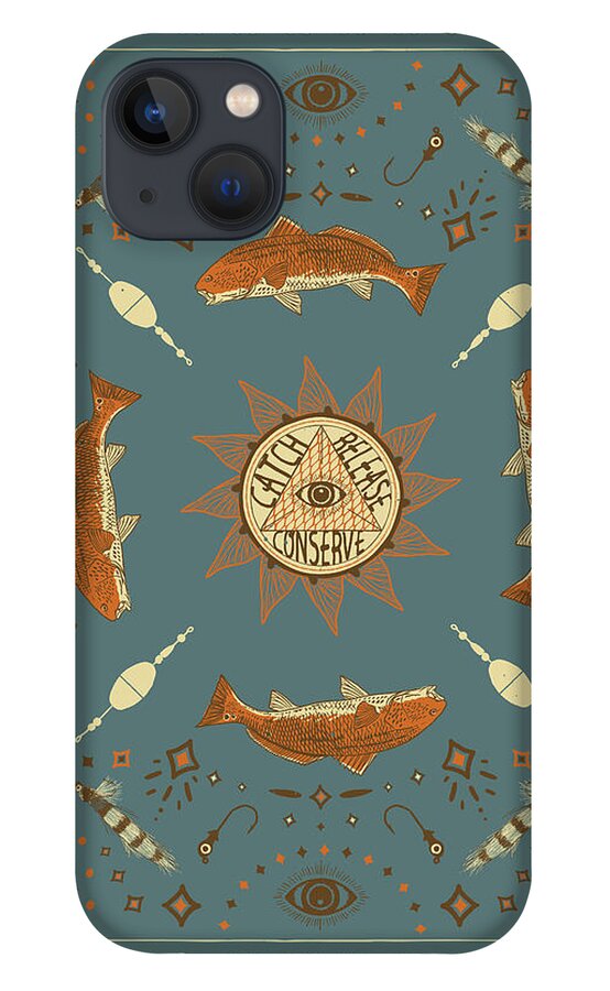 Redfish iPhone 13 Case featuring the digital art Catch Release Conserve by Kevin Putman