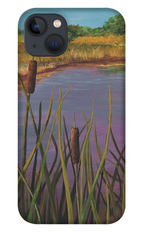Landscape iPhone 13 Case featuring the painting Cattails by Darice Machel McGuire