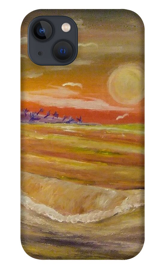 Sunset iPhone 13 Case featuring the painting Celestial Beach by Andrew Blitman