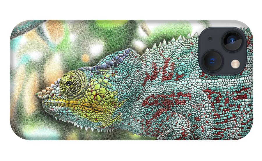 Chameleon iPhone 13 Case featuring the drawing Chameleon by Casey 'Remrov' Vormer