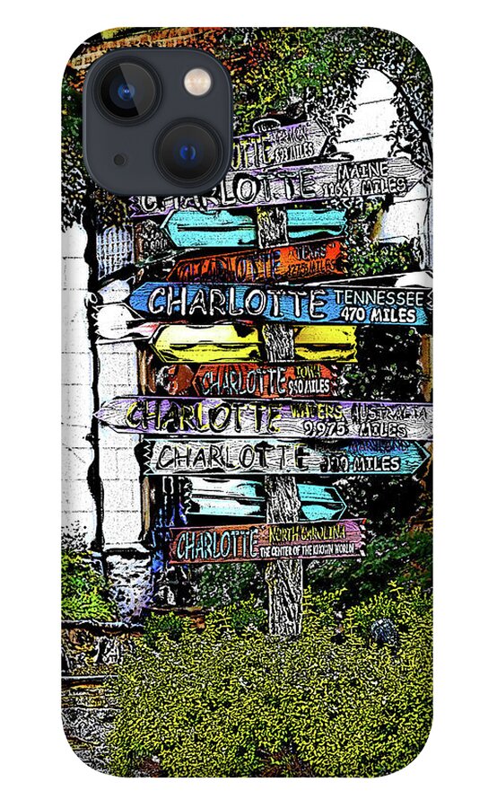 Charlotte iPhone 13 Case featuring the digital art Charlotte Signposts at The Green by SnapHappy Photos