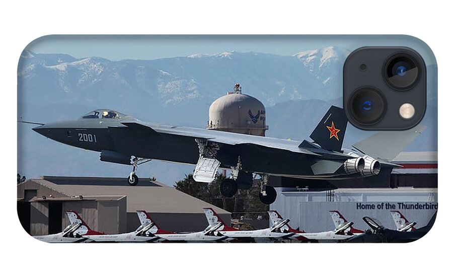 China iPhone 13 Case featuring the digital art Chengdu J-20 at Nellis AFB by Custom Aviation Art