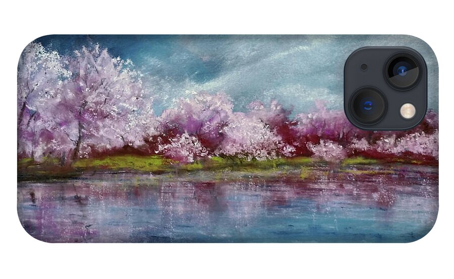 Cherry Tree iPhone 13 Case featuring the pastel Cherry Tree Spring Reflection by Zan Savage