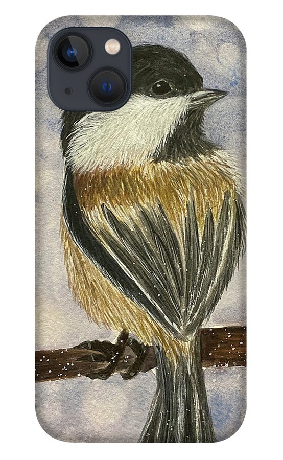 Chickadee iPhone 13 Case featuring the painting Chickadee In Snow by Lisa Neuman