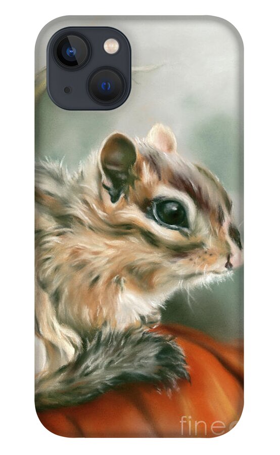 Animal iPhone 13 Case featuring the painting Chipmunk Sitting on a Pumpkin by MM Anderson