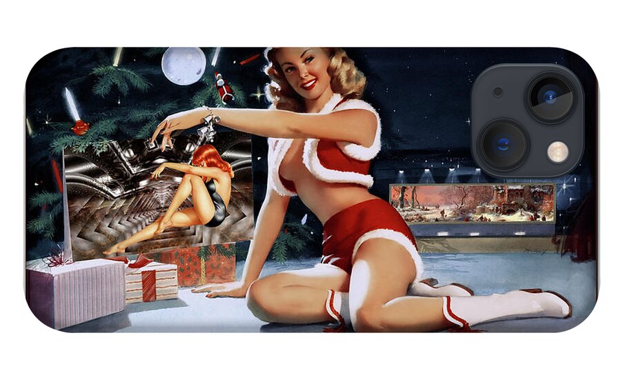 Christmas Pinup iPhone 13 Case featuring the painting Christmas Pinup by Bill Medcalf Art Old Masters Xzendor7 Reproductions by Rolando Burbon