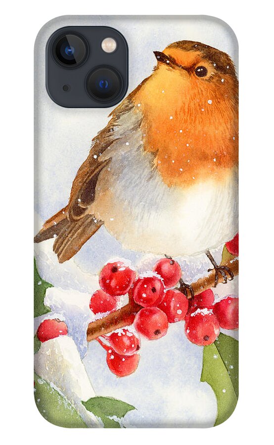 Christmas iPhone 13 Case featuring the painting Christmas Robin by Espero Art