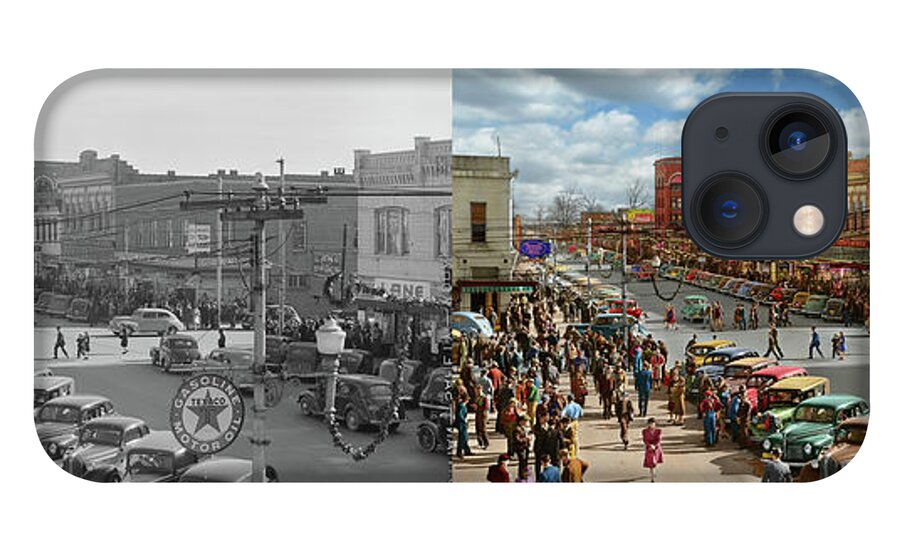 Alabama iPhone 13 Case featuring the photograph City - Gadsden, AL - Christmas shopping crowds 1941 - Side by Side by Mike Savad