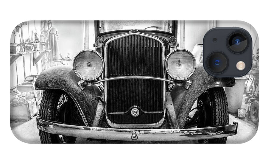 Black iPhone 13 Case featuring the photograph Classic Glamour Ford Black and White by Debra and Dave Vanderlaan