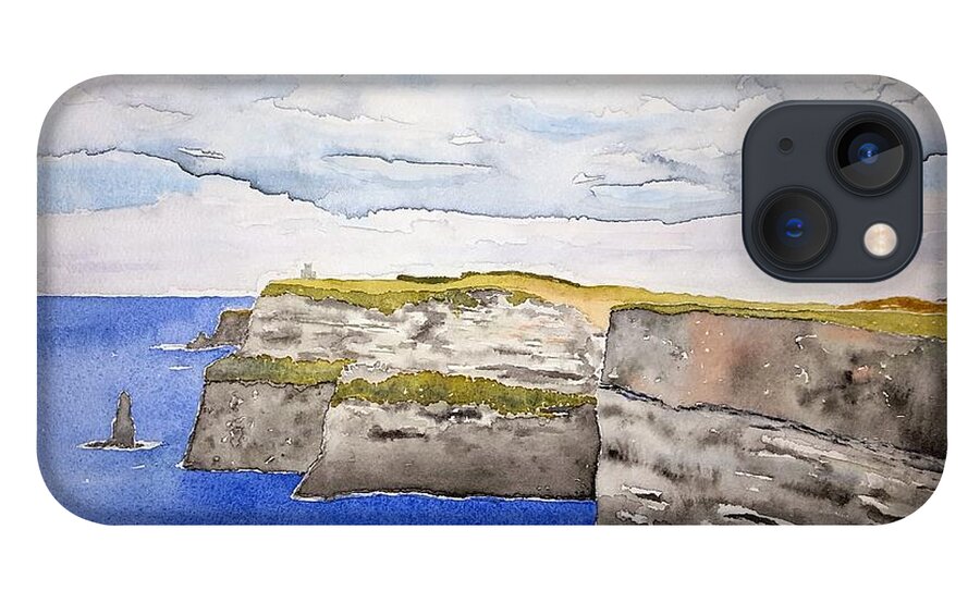 Watercolor iPhone 13 Case featuring the painting Cliffs of Moher by John Klobucher
