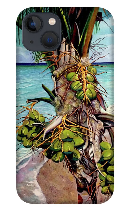Coconuts iPhone 13 Case featuring the painting Coconuts on beach by Jose Manuel Abraham