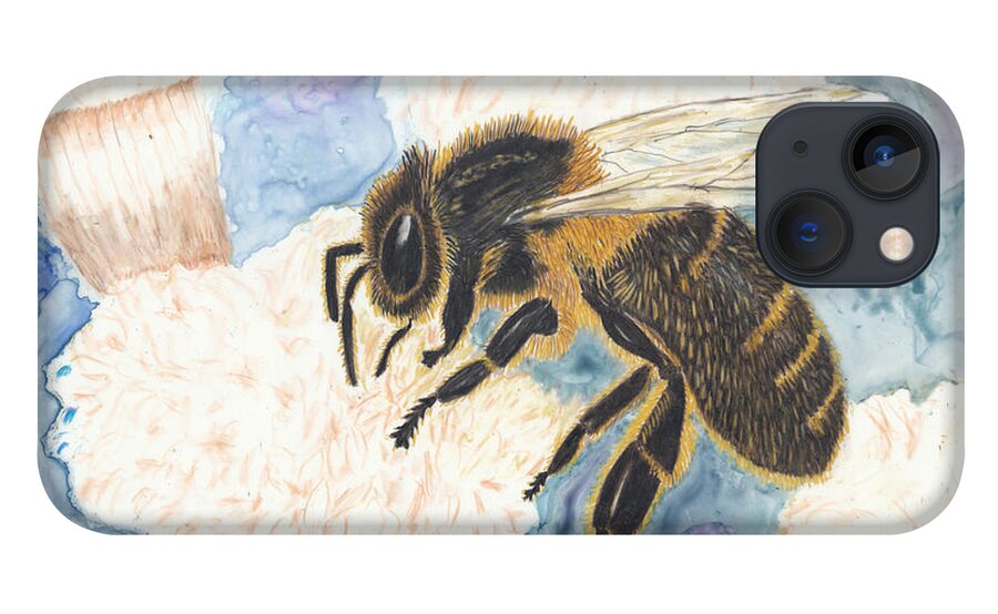 Honey Bee iPhone 13 Case featuring the painting Collection Agent - Honey Bee on Flower by Conni Schaftenaar