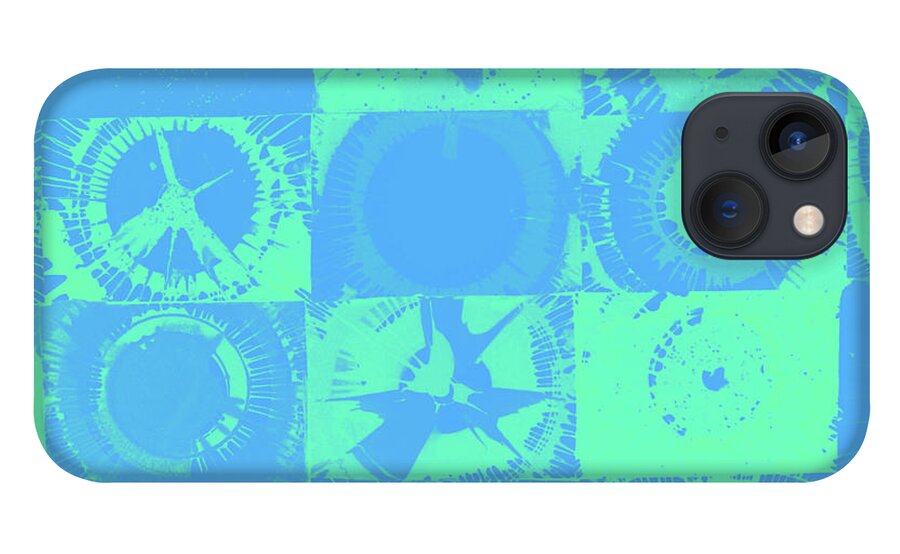 Circles iPhone 13 Case featuring the mixed media Color Explosion Green and Blue Version by Ali Baucom