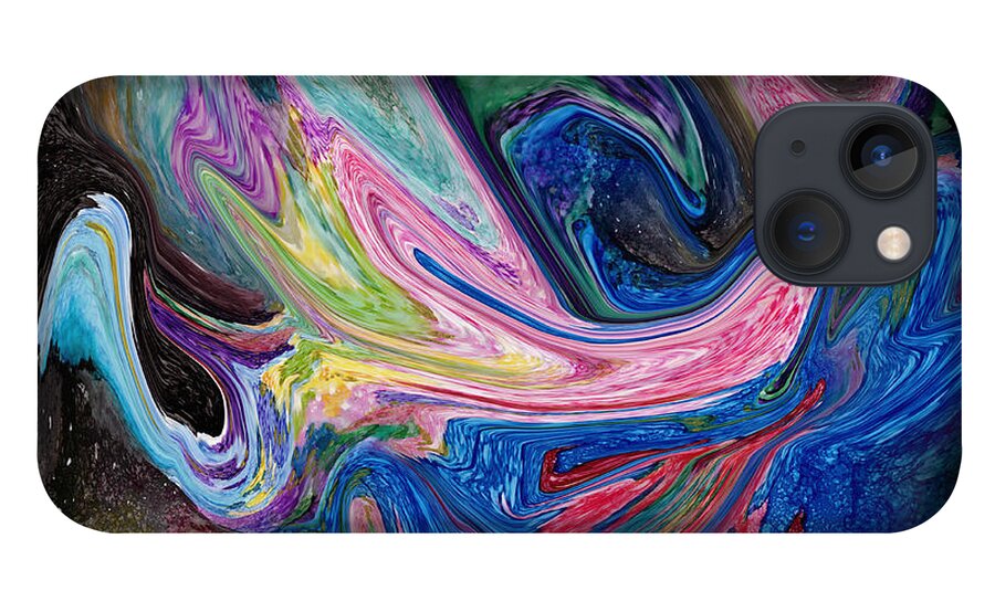Digital Art iPhone 13 Case featuring the digital art Colorful Alcohol Ink Abstract by Conni Schaftenaar