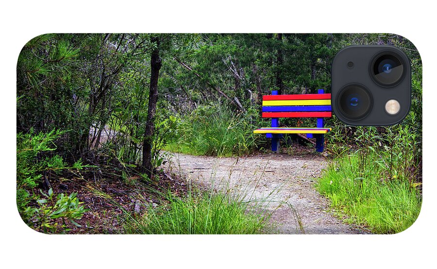 Park Bench iPhone 13 Case featuring the photograph Colorful Park Bench on the Tideland Trail by Bob Decker