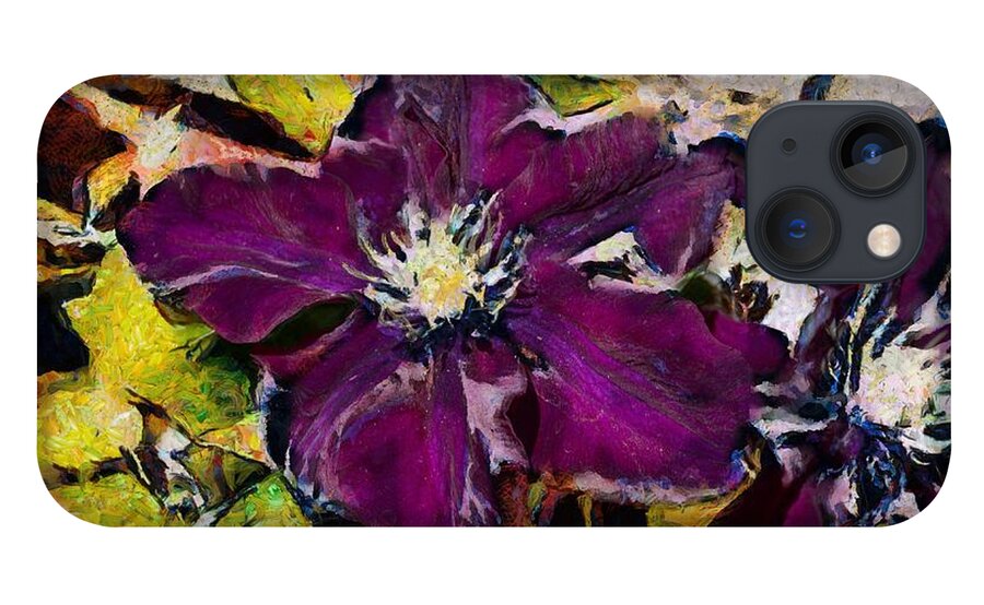 Clematis iPhone 13 Case featuring the digital art Colourful clematis #2 by Fran Woods