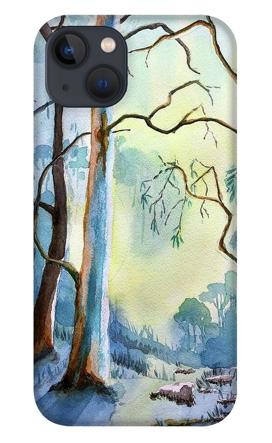 Blue Mountain Ash Eucalyptus iPhone 13 Case featuring the painting Cool Blue Gums by Vicki B Littell