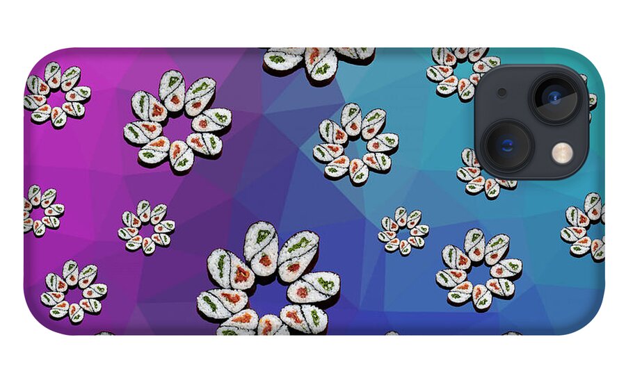 Sushi iPhone 13 Case featuring the digital art Cosmic Field of Sushi Flowers by Ali Baucom