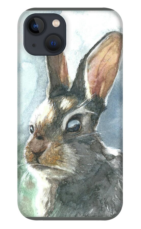 Rabbit iPhone 13 Case featuring the painting Cottontail Rabbit by Pamela Schwartz
