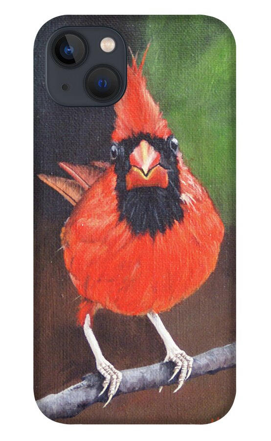 Northern Cardinal iPhone 13 Case featuring the painting Crested Messenger by Heather E Harman