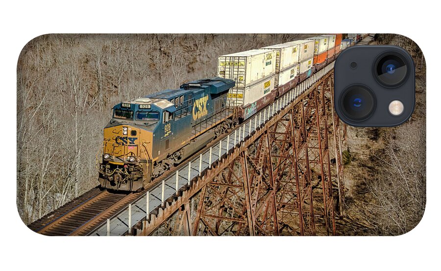 Railroad iPhone 13 Case featuring the photograph CSX hot intermodal rolls south across Gum Lick Trestle by Jim Pearson