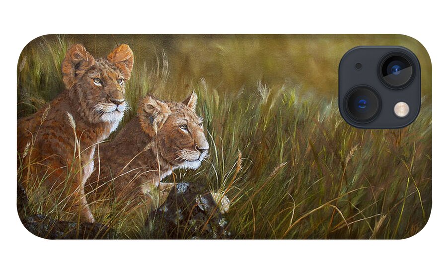 African Wildlife iPhone 13 Case featuring the painting Curious Anticipation by Johanna Lerwick