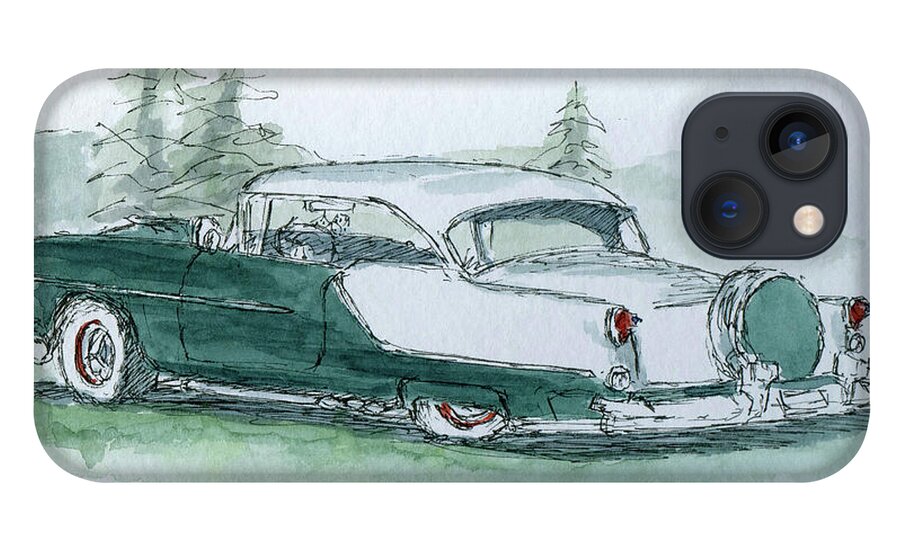 Oldsmobile iPhone 13 Case featuring the painting Custom Classic Oldsmobile Sketch by David King Studio