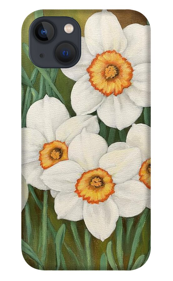 Spring Flower iPhone 13 Case featuring the painting Daffodil elegance by Inese Poga