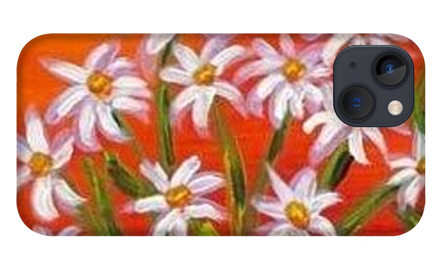 Flowers iPhone 13 Case featuring the painting Daisies on Orange by Nancy Sisco