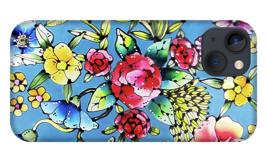 Dragonflies iPhone 13 Case featuring the tapestry - textile Dancing dragonflies in the garden by Karla Kay Benjamin