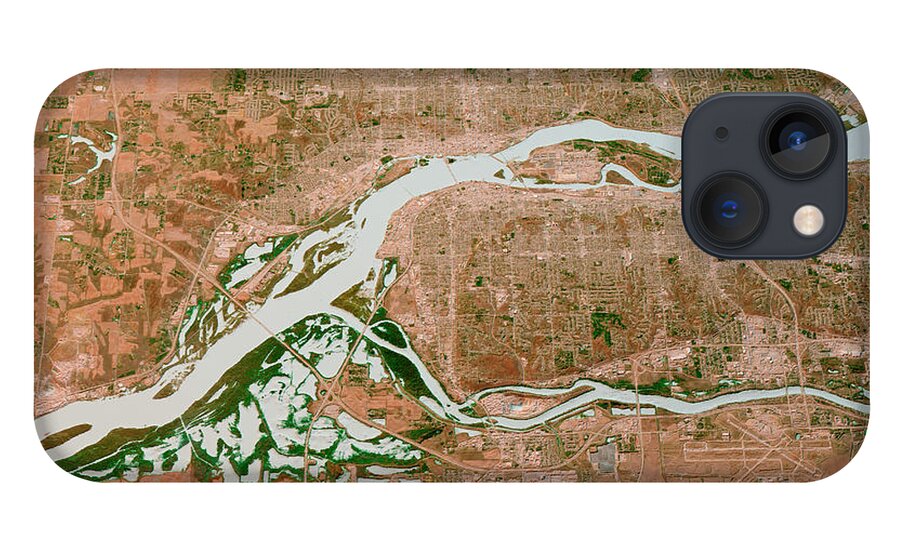 Davenport iPhone 13 Case featuring the digital art Davenport Iowa 3D Render Map Color Top View Apr 2019 by Frank Ramspott
