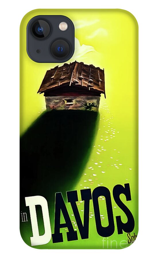 1942 iPhone 13 Case featuring the drawing Davos Switzerland Travel Poster 1942 by M G Whittingham