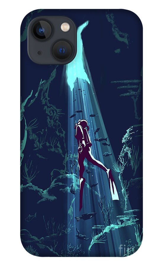 Cinote iPhone 13 Case featuring the digital art Diver resurfaces by Sassan Filsoof