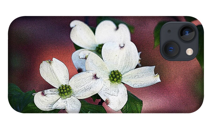 Dogwood; Flower; Blossom; White Flower; Tree; Raindrops; Rain; Water; Red; White; Green; Horizontal; Botanical; Nature; iPhone 13 Case featuring the digital art Dogwood in Red by Tina Uihlein