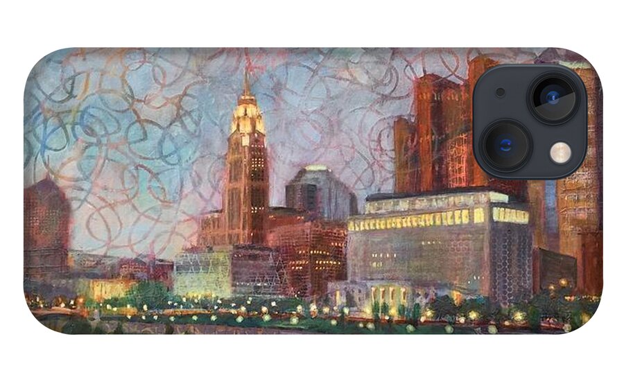 Leveque iPhone 13 Case featuring the painting Downtown Columbus Lit Up by Robie Benve