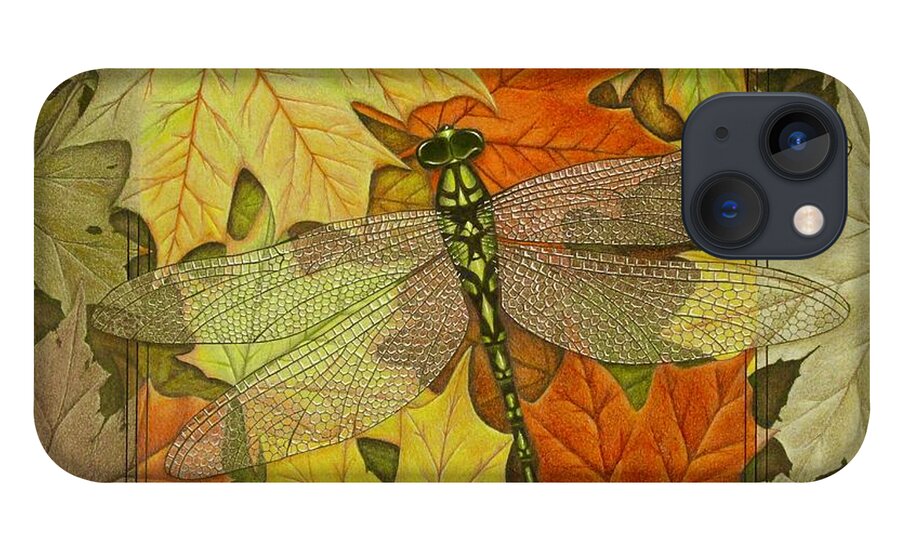 Kim Mcclinton iPhone 13 Case featuring the drawing Dragonfly Fall by Kim McClinton