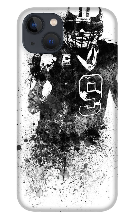 Drew Brees iPhone 13 Case featuring the mixed media Drew Brees Watercolor by Naxart Studio